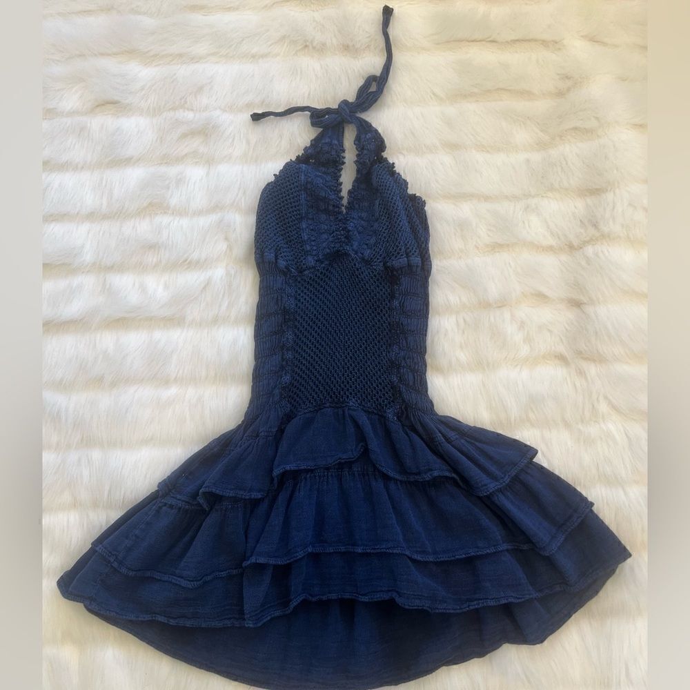 Cotton Collection Denim Ruffle Halter Dress (S) - Picture 5 of 5